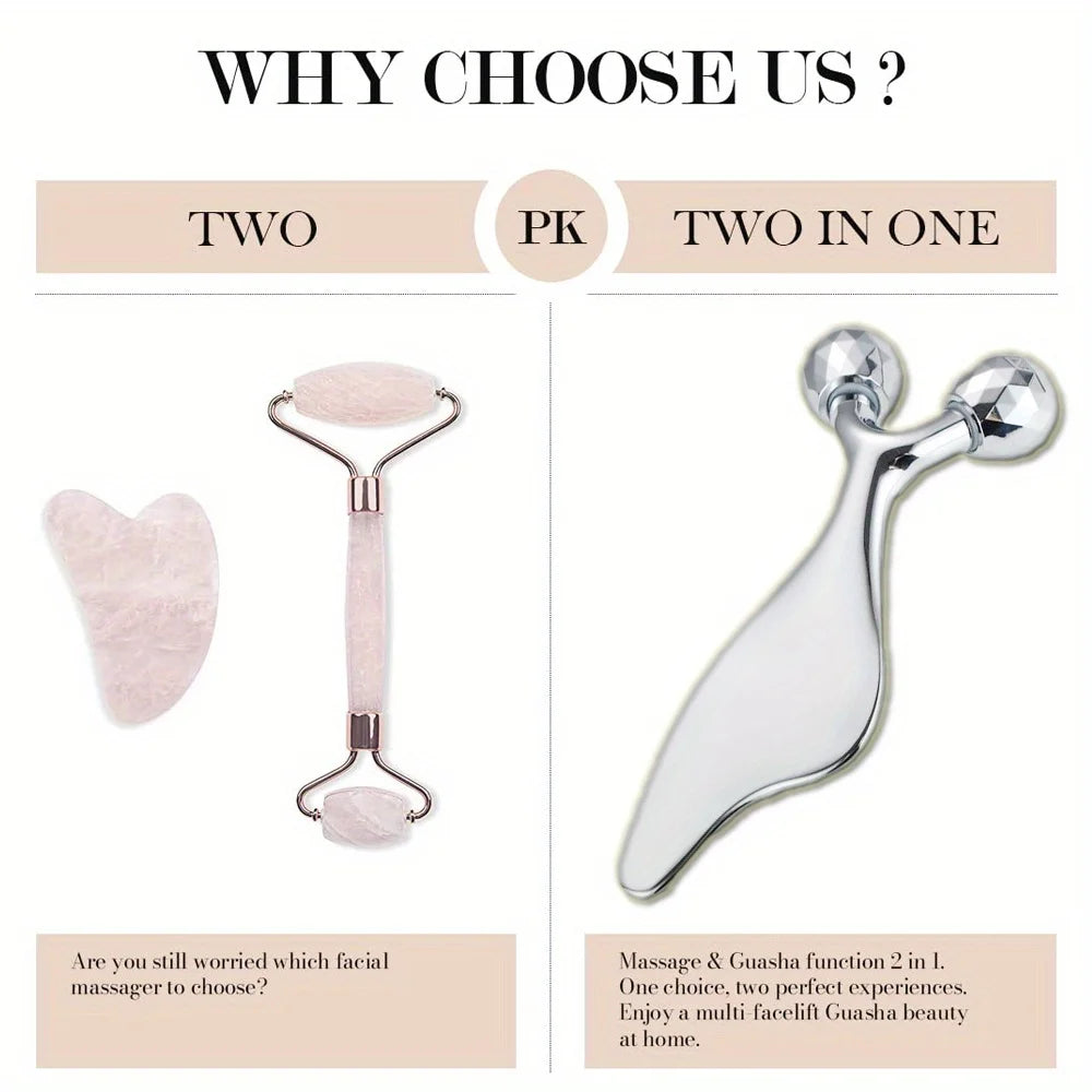 2 IN 1 3D Facial Massager & Gua Sha Massage Tool Cold Roller For Face